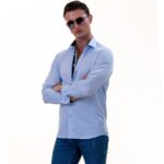 Light Blue with Printed inside Slim Fit Designer Dress Shirt - tailored Cotton Shirts for Work - Image 2