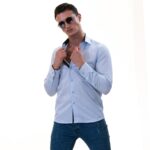 Light Blue with Printed inside Slim Fit Designer Dress Shirt - tailored Cotton Shirts for Work - Image 4