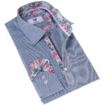 Blue with Floral inside  Slim Fit Designer Dress Shirt - tailored Cotton Shirts for Work - Celino Corp.