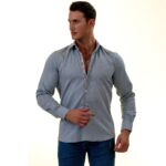 Blue with Floral inside  Slim Fit Designer Dress Shirt - tailored Cotton Shirts for Work - Celino Corp.