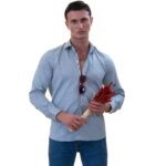 Blue with Floral inside  Slim Fit Designer Dress Shirt - tailored Cotton Shirts for Work - Celino Corp.