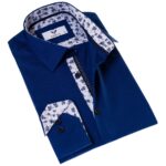 Navy Blue with Floral inside Slim Fit Designer Dress Shirt - tailored Cotton Shirts for Work