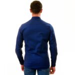 Navy Blue with Floral inside Slim Fit Designer Dress Shirt - tailored Cotton Shirts for Work - Image 5