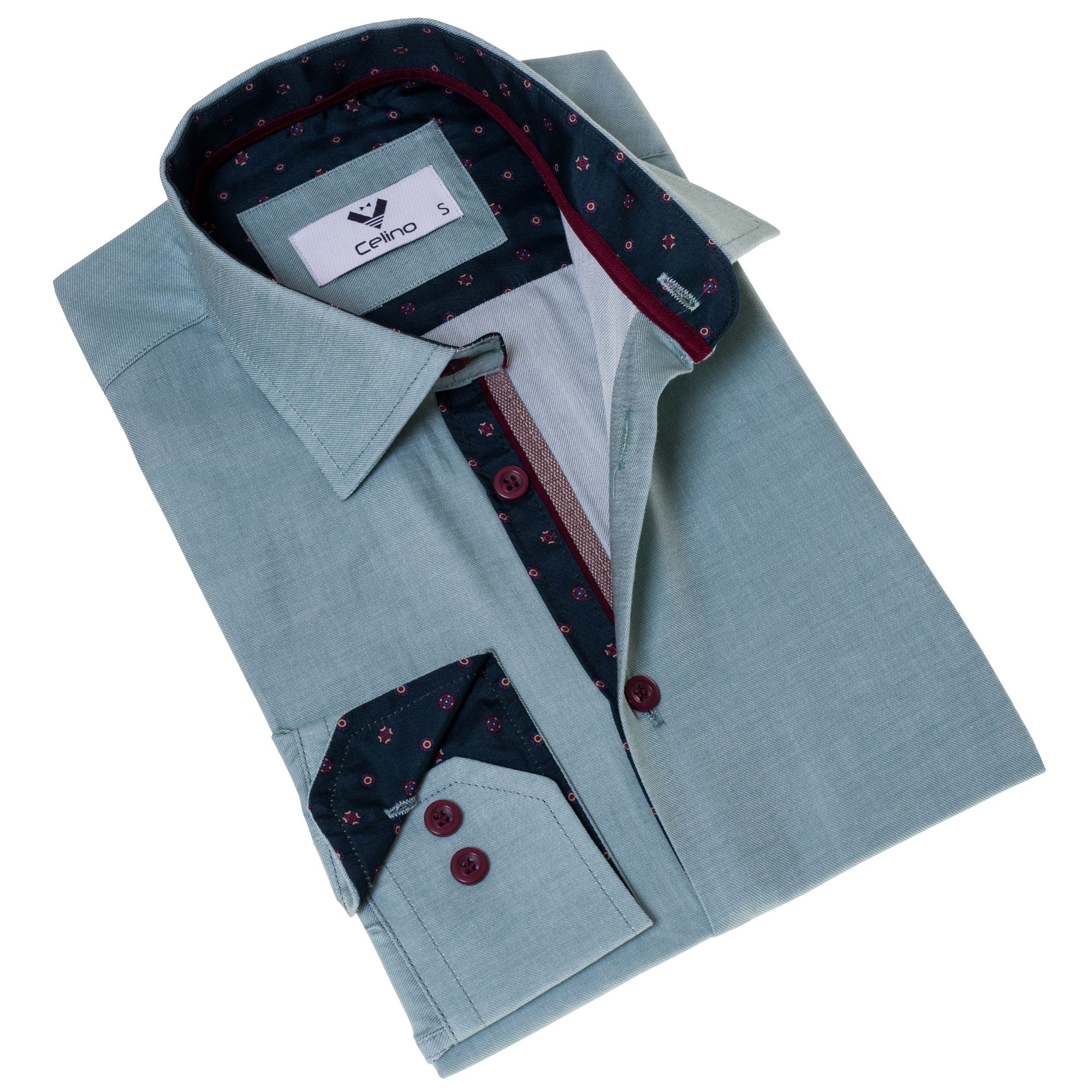 CEBD7218 Green with Gren Sailor inside Slim Fit Designer Dress Shirt - tailored Cotton Shirts for Work - Image 1