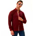 Dark Red with Checkered inside Slim Fit Designer Dress Shirt - tailored Cotton Shirts for Work - Image 3