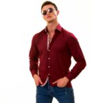 Dark Red with Checkered inside Slim Fit Designer Dress Shirt - tailored Cotton Shirts for Work - Image 4