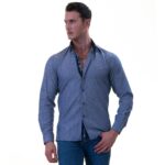 Blue Oxford with Navy inside Slim Fit Designer Dress Shirt - tailored Cotton Shirts for Work - Image 2