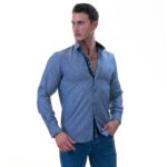 Blue Oxford with Navy inside Slim Fit Designer Dress Shirt - tailored Cotton Shirts for Work - Image 3