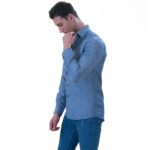 Blue Oxford with Navy inside Slim Fit Designer Dress Shirt - tailored Cotton Shirts for Work - Image 4