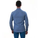 Blue Oxford with Navy inside Slim Fit Designer Dress Shirt - tailored Cotton Shirts for Work - Image 5