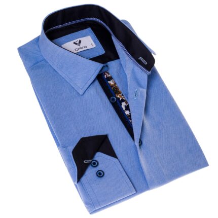 Sky Blue wih Floral inside Slim Fit Designer Dress Shirt - tailored Cotton Shirts for Work - Celino Corp.