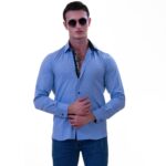 Sky Blue wih Floral inside Slim Fit Designer Dress Shirt - tailored Cotton Shirts for Work - Celino Corp.