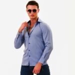Sky Blue wih Floral inside Slim Fit Designer Dress Shirt - tailored Cotton Shirts for Work - Celino Corp.