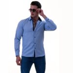 Sky Blue wih Floral inside Slim Fit Designer Dress Shirt - tailored Cotton Shirts for Work - Celino Corp.