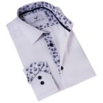 White with Floral inside Slim Fit Designer Dress Shirt - tailored Cotton Shirts for Work