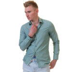 Green Multicolor Pattern Mens Slim Fit Designer Dress Shirt - tailored Cotton Shirts for Work - Image 3
