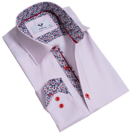 Pink Multicolor Pattern Mens Slim Fit Designer Dress Shirt - tailored Cotton Shirts for Work - Celino Corp.