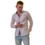 Pink Multicolor Pattern Mens Slim Fit Designer Dress Shirt - tailored Cotton Shirts for Work - Celino Corp.