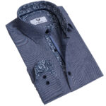 Dark Grey Multicolor Pattern Mens Slim Fit Designer Dress Shirt - tailored Cotton Shirts for Work