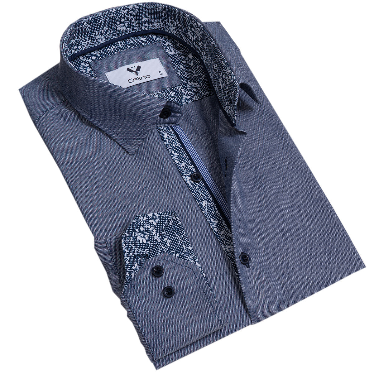 CEBD7677_0 Dark Grey Multicolor Pattern Mens Slim Fit Designer Dress Shirt - tailored Cotton Shirts for Work - Image 1