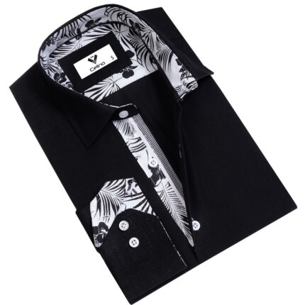 Dark Black Mens Slim Fit Designer Dress Shirt - tailored Cotton Shirts for Work