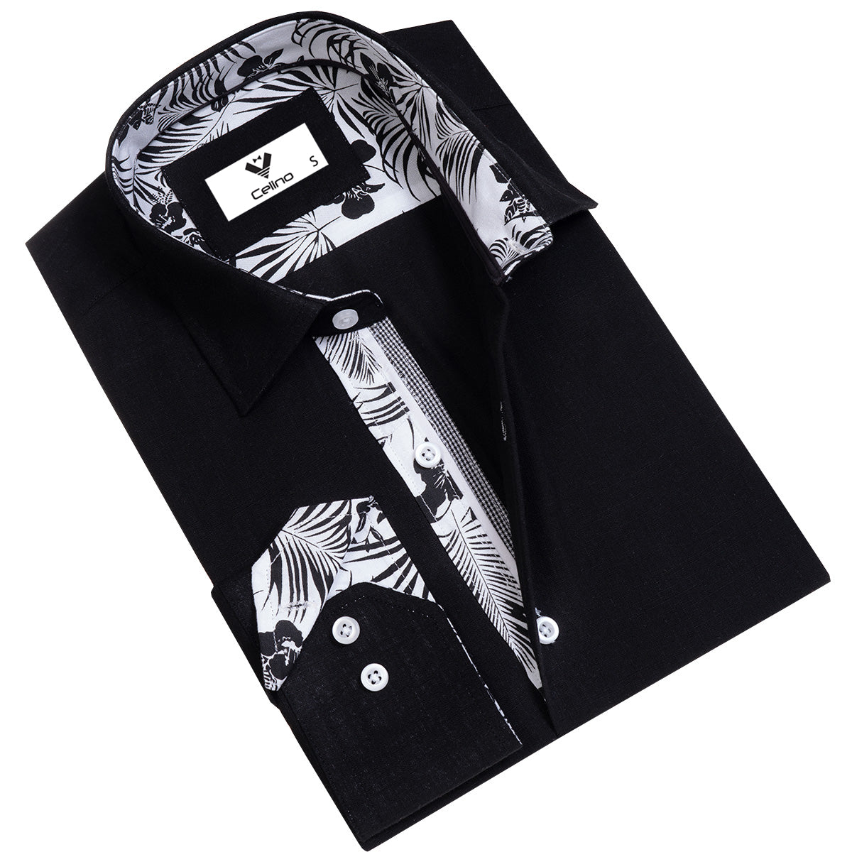 CEBD7679_0 Dark Black Mens Slim Fit Designer Dress Shirt - tailored Cotton Shirts for Work - Image 1