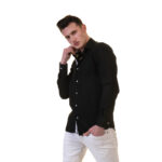 Dark Black Mens Slim Fit Designer Dress Shirt - tailored Cotton Shirts for Work - Image 2