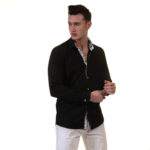 Dark Black Mens Slim Fit Designer Dress Shirt - tailored Cotton Shirts for Work - Image 3