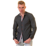 Dark Blue Multicolor Pattern Mens Slim Fit Designer Dress Shirt - tailored Cotton Shirts for Work - Image 2