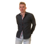 Dark Blue Multicolor Pattern Mens Slim Fit Designer Dress Shirt - tailored Cotton Shirts for Work - Image 3