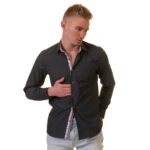Dark Blue Multicolor Pattern Mens Slim Fit Designer Dress Shirt - tailored Cotton Shirts for Work - Image 4