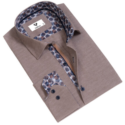 Brown Mens Slim Fit Designer Dress Shirt - tailored Cotton Shirts for Work