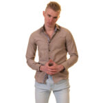 Brown Mens Slim Fit Designer Dress Shirt - tailored Cotton Shirts for Work - Image 4