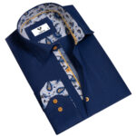 Dark Blue Mens Slim Fit Designer Dress Shirt - tailored Cotton Shirts for Work