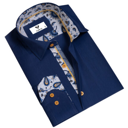 Dark Blue Mens Slim Fit Designer Dress Shirt - tailored Cotton Shirts for Work