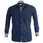 Dark Blue Mens Slim Fit Designer Dress Shirt - tailored Cotton Shirts for Work - Image 2