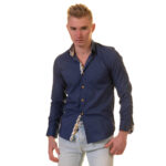 Dark Blue Mens Slim Fit Designer Dress Shirt - tailored Cotton Shirts for Work - Image 3