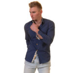 Dark Blue Mens Slim Fit Designer Dress Shirt - tailored Cotton Shirts for Work - Image 4