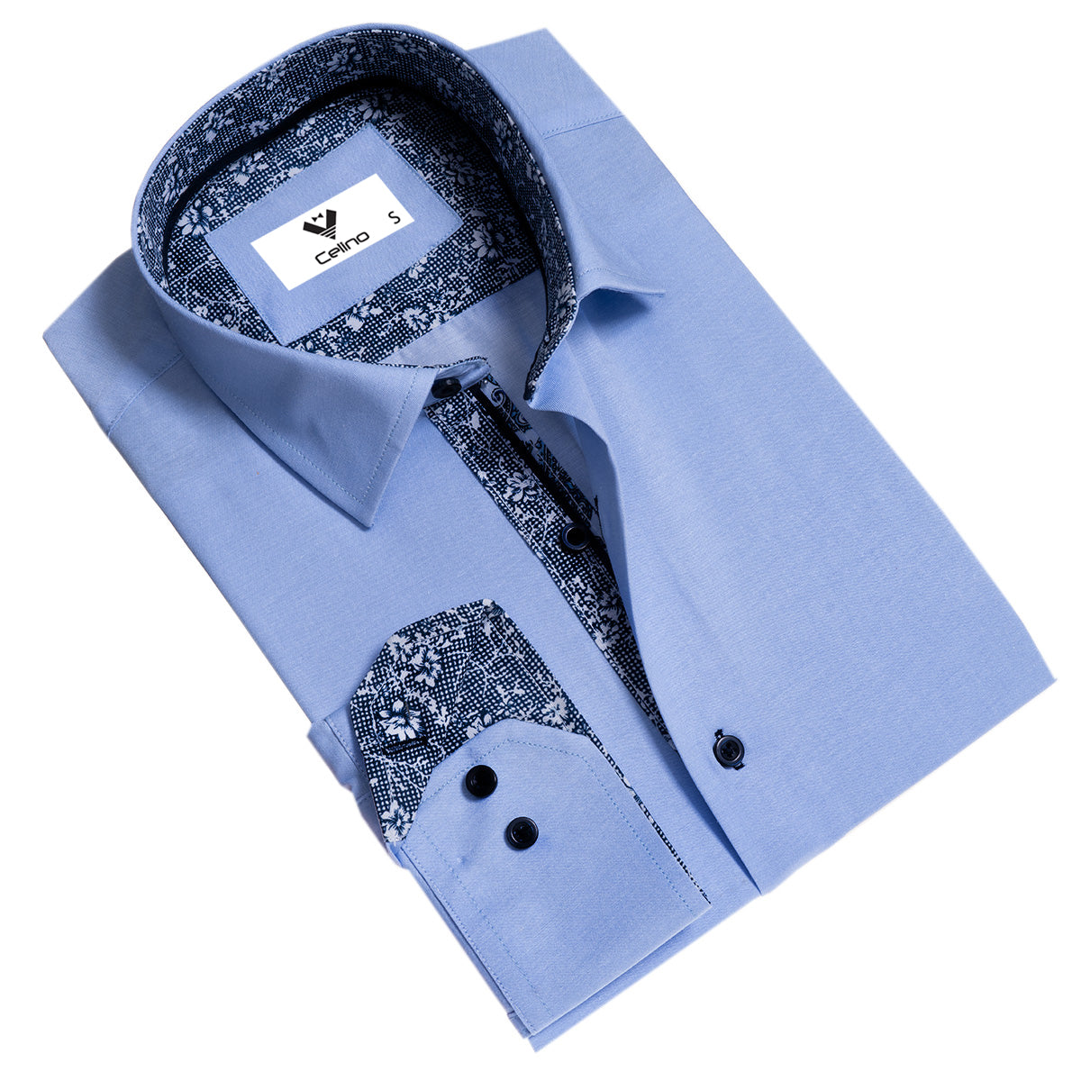 CEBD7686 Blue Mens Slim Fit Designer Dress Shirt - tailored Cotton Shirts for Work - Image 1