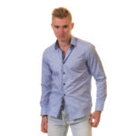 Blue Mens Slim Fit Designer Dress Shirt - tailored Cotton Shirts for Work - Image 2