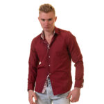 Dark Red Mens Slim Fit Designer Dress Shirt - tailored Cotton Shirts for Work - Image 2