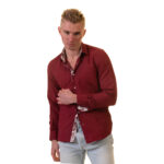 Dark Red Mens Slim Fit Designer Dress Shirt - tailored Cotton Shirts for Work - Image 3