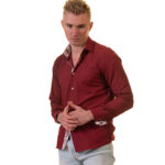 Dark Red Mens Slim Fit Designer Dress Shirt - tailored Cotton Shirts for Work - Image 4