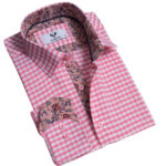 Pink Check Mens Slim Fit Designer Dress Shirt - tailored Cotton Shirts for Work