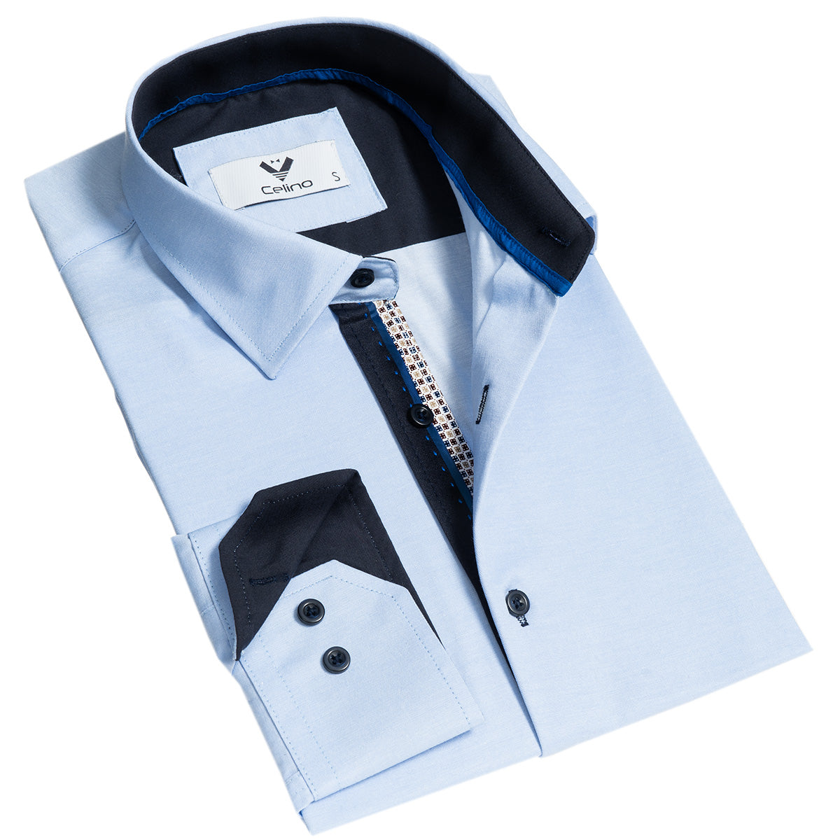 CEBD7802_0 Light Blue Mens Slim Fit Designer Dress Shirt - tailored Cotton Shirts for Work - Image 1