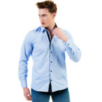 Light Blue Mens Slim Fit Designer Dress Shirt - tailored Cotton Shirts for Work - Image 2