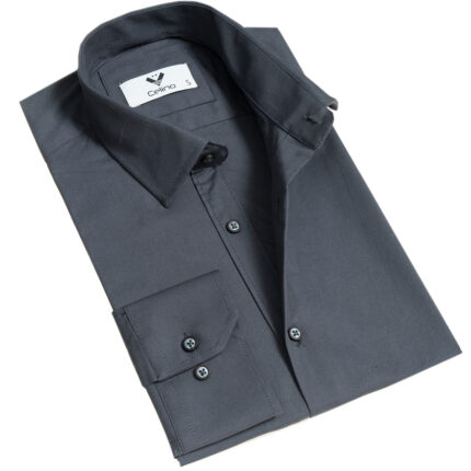 Solid Grey Mens Slim Fit Designer Dress Shirt - tailored Cotton Shirts for Work