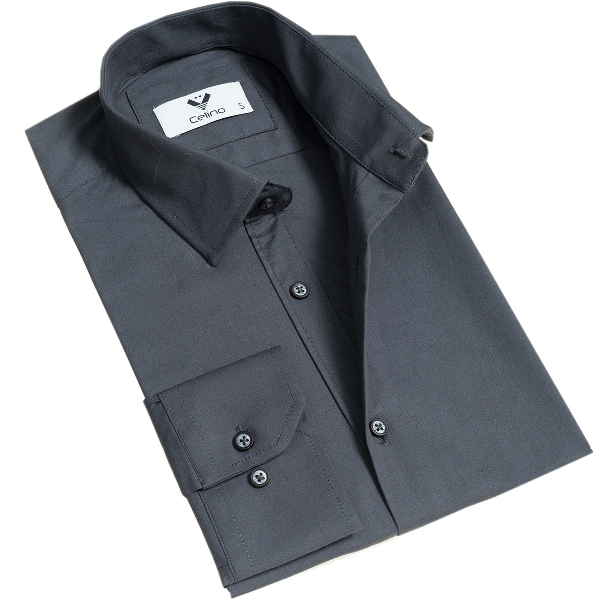 CEBD7803_0 Solid Grey Mens Slim Fit Designer Dress Shirt - tailored Cotton Shirts for Work - Image 1