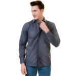Solid Grey Mens Slim Fit Designer Dress Shirt - tailored Cotton Shirts for Work - Image 3
