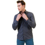 Solid Grey Mens Slim Fit Designer Dress Shirt - tailored Cotton Shirts for Work - Image 2